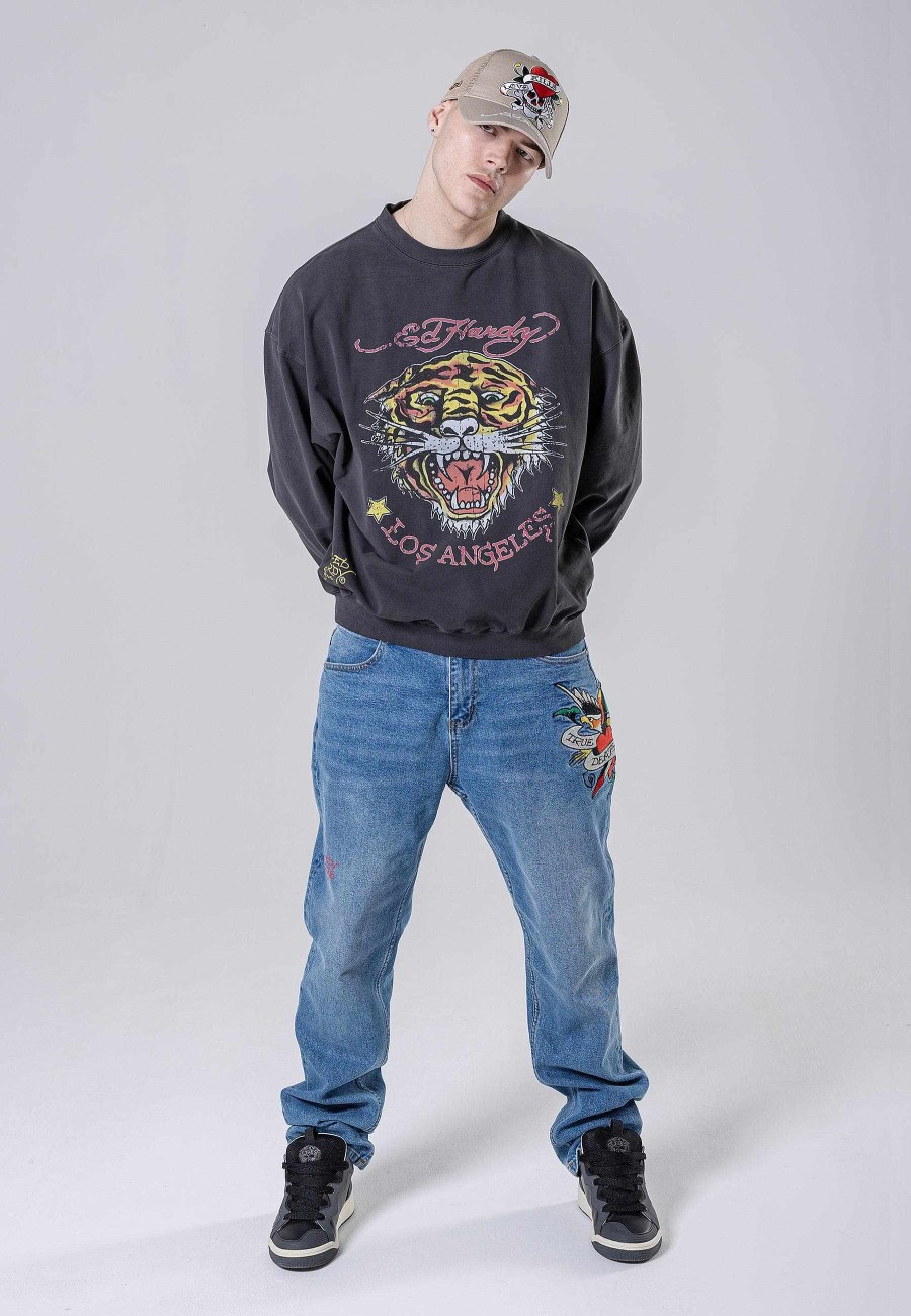 Ed Hardy Mens Tiger-Vintage Roar Crew Neck Sweatshirt