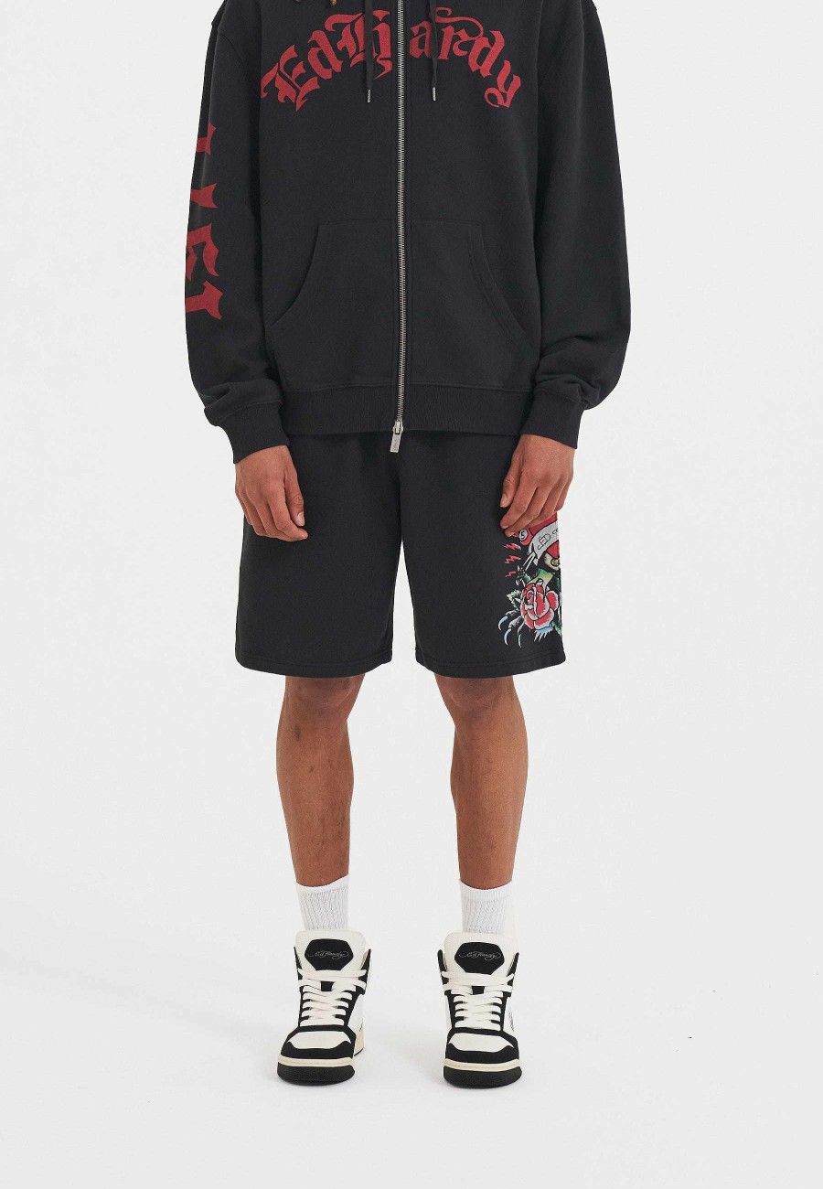 Ed Hardy Mens Panther & Roses Sweat Shorts